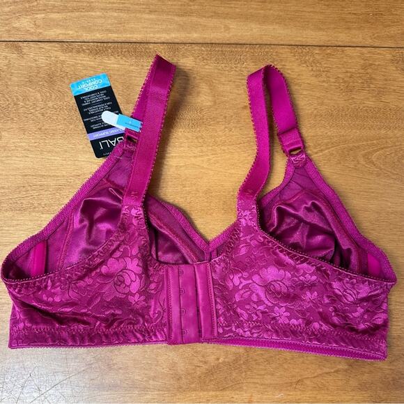 BALI Classic Support Bra Size 38C Magenta Pink Sexy Floral Lacy Fairy Bow Cotton - Picture 2 of 8